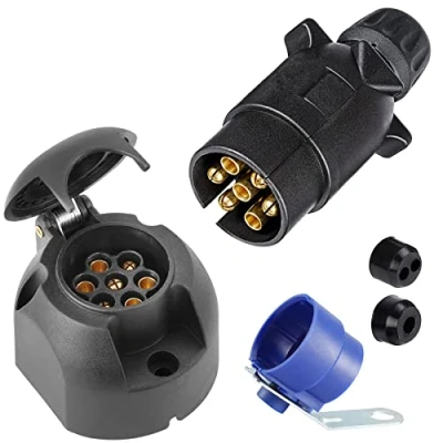 Abbildung von SPARKMOTO 7 Polig Anhänger Stecker Steckdose Set,mit Blau steckerhalter,12V Wasserdicht pol für Wohnwagen RV,AHK Adapter Steckdose(Schraubenende)