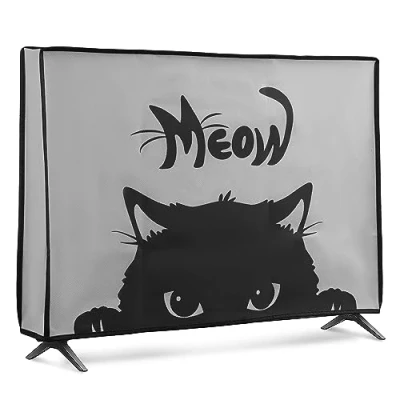 Abbildung von kwmobile 49 50&quot; TV Hülle Fernseher Bildschirmschutz Abdeckung Bildschirm Staubschutzhülle Katze Meow Grau Schwarz