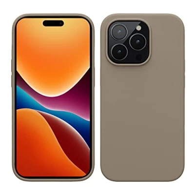 Abbildung von kwmobile Hülle für das iPhone 14 Pro dünnes Silikon Handy Case stoßfeste Handyhülle mit weicher Oberfläche unterstützt kabelloses Laden Taupe