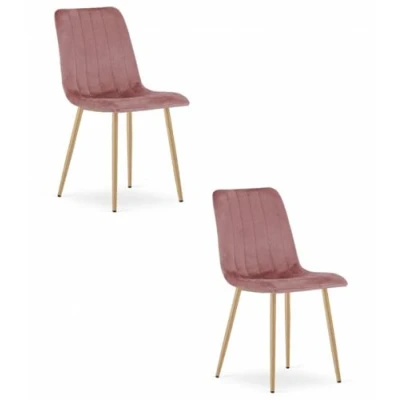 Abbildung von Home Collective Esszimmerstuhl 1er, 2er, 4er Set Polsterstuhl Stuhl Wohnzimmerstuhl (Stuhl Bequemes und strapazierfähiges Design, 90 cm Höhe, 120 kg Belastbarkeit, 2 St), mit rosa Samtsitz holzfarbenen Beinen 2er