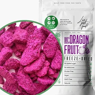 Abbildung von Drachenfrucht Trockenfrüchte Gefriergetrocknet 50g to go Natürlich Getrocknet Pink Pitaya Vegan Geeignet zu machen Drachenfruchtpulver Pitahaya Smoothie Bowl Freeze Dried Dragon Fruit ZingyZoo