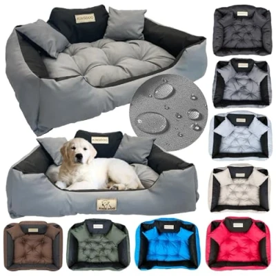 Abbildung von KING DOG Hundebett Kleine Hunde Waschbar S 55 x 45 cm Hundekissen Haustierbett Hundekorb Personalisiert Name des Hundes Wasserdichtes Material Silikon Füllung Hellgrau