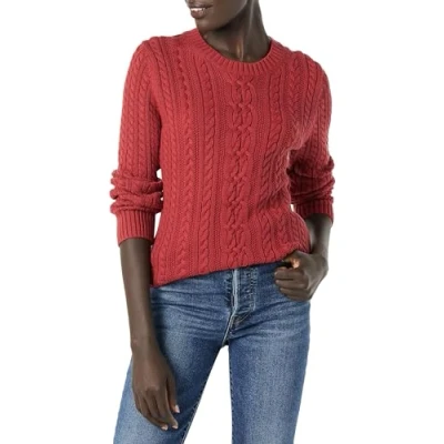 Abbildung von Amazon Essentials Damen Fisherman Cable Langarm Pullover mit Rundhalsausschnitt (in Übergröße erhältlich), Dunkelrot, XS