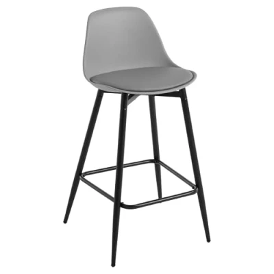 Abbildung von Klihome 1x Barhocker, Barstühle PP, Küchenhocker mit Rückenlehne, hoher Hocker Fußstütze, gepolstert, Metallbeinen, für Bar Küche Esszimmer Theke, Grau, K0003BH 1