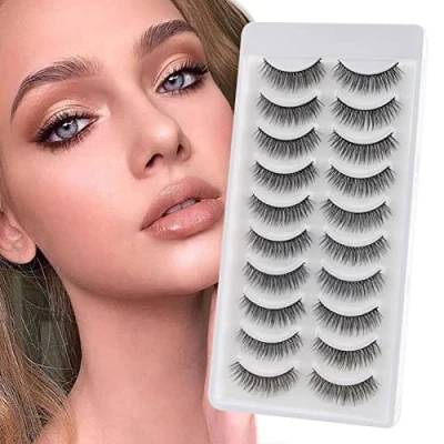 Abbildung von Falsche Wimpern Natürliche 3D Künstliche Nerzwimpern Flauschige Dramatische Katzenaugen Wispy Fake Lashes 10 Paare Leichtes Volumen 6D Kurze Streifenwimpern Wiederverwendbar Glowing win