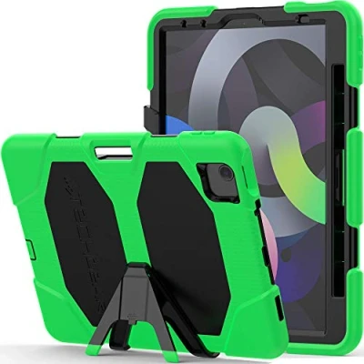 Abbildung von TECHGEAR Schutzhülle Designed für iPad Air 5, 4 (2022/2020 5. 4. Generation) Robuste hülle Design Stoßfester Panzer Überleben mit abnehmbaren Ständer Schule, Kinder Bauunternehmer Grün