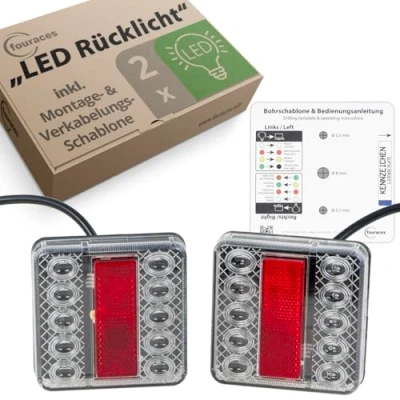 Abbildung von fouraces LED Anhänger Rückleuchten 2 Set, mit Schaltplan und Kennzeichenbeleuchtung, Rückleuchte, Rücklicht, Zubehör, Licht, Lampen für PKW, Auto Rücklichter, Anhängerlicht