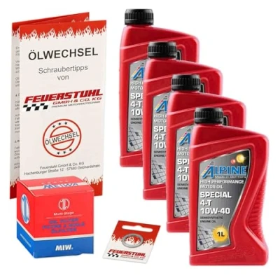 Abbildung von Öl &amp; Ölfilter für Honda XL 1000 V Varadero, 2003 2010 (SD02), Ölwechsel Set, Alpine 10W 40 Motoröl + MiW Filter Dichtring(e)
