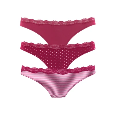 Abbildung von Lascana 3PACK String, Damen, Größe: 44/46, Rot gestreift uni gepunktet