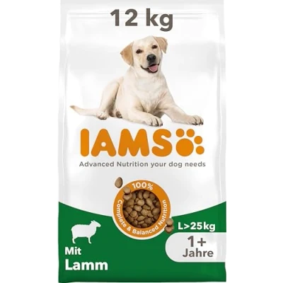Abbildung von IAMS Hundefutter trocken mit Lamm Trockenfutter für erwachsene Hunde ab 1 Jahr, geeignet große Hunde, 12 kg