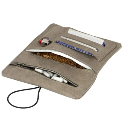 Abbildung von Simaru Tabakbeutel Tabaktasche Drehertasche Sintra, feinstes echt Leder, austauschbare Gummis, für 30g Tabak, Made in EU