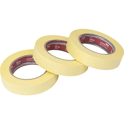 Abbildung von Werkzeyt Kreppband 50 m x 25 mm Praktisches 3er Set Für einfache Abdeck &amp; Malerarbeiten Universell einsetzbar Rückstandfrei ablösbar / Abklebeband Malerkrepp Feinkreppband B22299