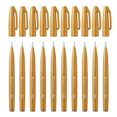 Abbildung von Pentel SES15C Y Brush Sign Pen Faserschreiber, 10 Stück, ocker