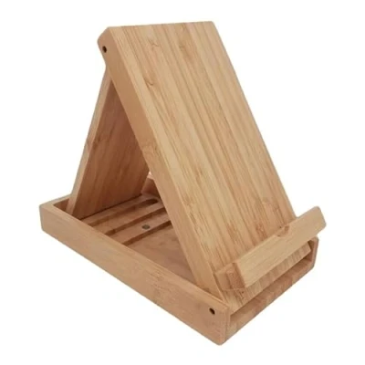 Abbildung von YISEN Holz Bambus Faltbarer Universal Multi Angle Handy Ständer Halter, Halterung für Smartphone und Tablet