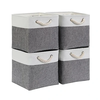Abbildung von Mangata Aufbewahrungsbox Stoff 28x28x28 cm, aufbewahrungskorb Grau Weiß, Korbe in Würfel für Schrank, Regal, und Kleidung, (Faltbare, 4er Pack)