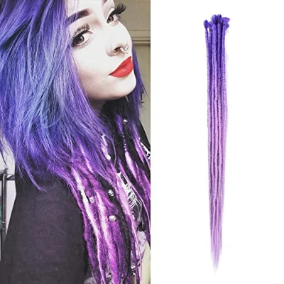 Abbildung von Dsoar 24inch Ombre Dreadlock Extensions für Frauen/Männer 10 Stück Locs Synthetische Dreads Handgemachtes Häkeln Flechten Haar (Lila und Helllila)