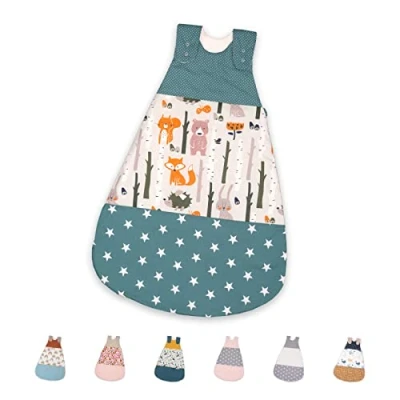 Abbildung von ULLENBOOM ® Babyschlafsack Baby Schlafsack 56/62 (0 bis 4 MonateWaldtiere Petrol (Made in EU), Mitwachsender für Frühling, Herbst &amp; Winter