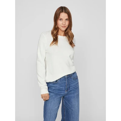 Abbildung von VILA Viril Vneck LS NOOS Strickpullover, Damen, Größe: Medium, White