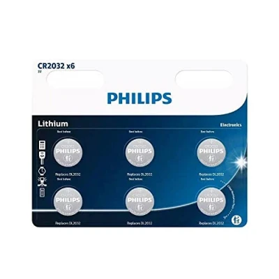 Abbildung von PHILIPS Lithium Knopfzellen (CR2032, DL2032), 3,0 V, 210 mAh, 6 Stück