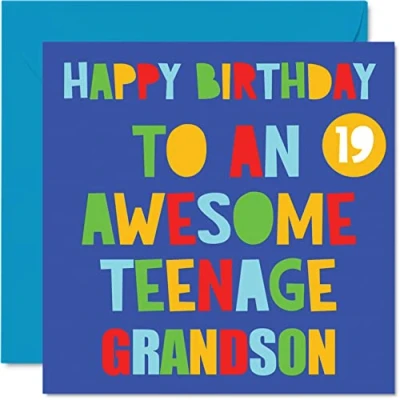 Abbildung von Stuff4 Lustige Geburtstagskarte zum 19. Geburtstag für Enkelsohn toller Teenager 19 Happy von Oma, Opa, 145 mm x