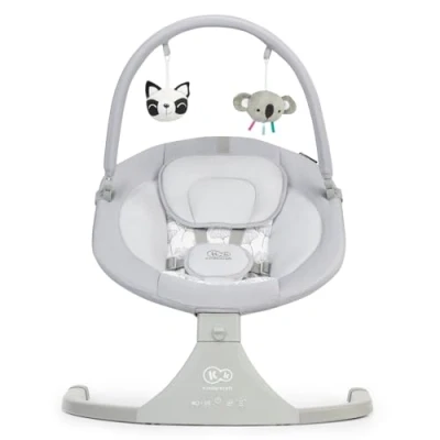 Abbildung von Kinderkraft Elektrische Babywippe 2 in 1 LULI, Babyschaukel, Babyliege, mit Spielbogen, 12 Melodien 5 Stufiger, Praktisches und intuitive Steuereinheit, Bequeme Schrittgurt, ab Geburt, Grau