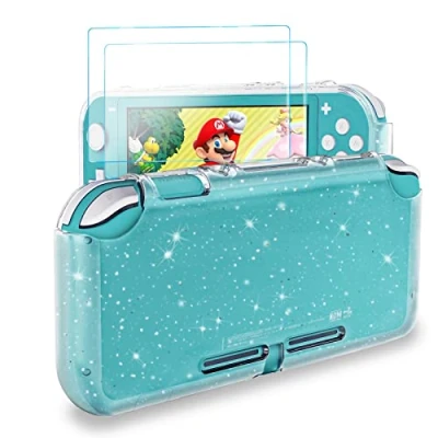 Abbildung von DLseego Kompatibel mit Switch Lite 2019 Hülle,Flüssigkristall Glitter Bling Weiche TPU Abdeckung Stoßfeste Anti Kratzer Design Hülle + [2 Pack] Displayschutzfolien aus Gehärtetem Glas