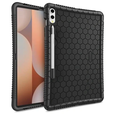 Abbildung von Fintie Silikonhülle für Samsung Galaxy Tab S10 Plus 2024/S9 Plus/S9 FE 5G 12,4 Zoll 2023, [S Stifthalter] Honigkamm Serie, kinderfreundlich, leicht, stoßfest, Schutzhülle, Schwarz