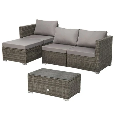 Abbildung von SVITA Queens Poly Rattan Sitzgruppe Couch Set Ecksofa Sofa Garnitur Gartenmöbel Lounge Schwarz, Grau oder Braun (Grau)