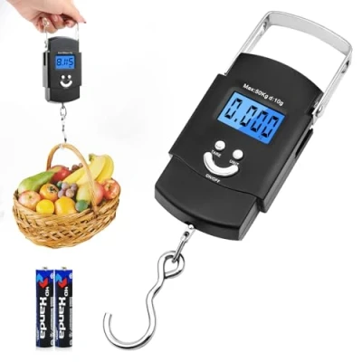 Abbildung von VFANDV Digitale Kofferwaage, 110 lb/50 kg Gepäckwaage mit Haken Elektronische Digital Fischwaagen Handwaage LCD Display Tragbare Hängewaage für Reisen Freien