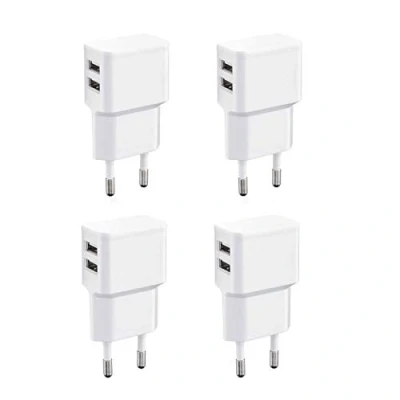 Abbildung von Wicked Chili 4 Stück Dual USB Ladegerät, Universal 90 Netzteil abgewinkelt für Handy, Watch, Powerbank, Bluetooth Speaker, Doppel Ladegerät Netzadapter (12 Watt, 2400mA, Weiss)