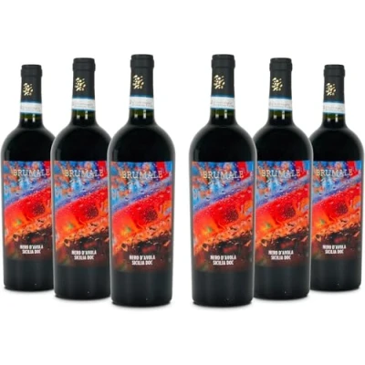 Abbildung von Brumale Rotwein Nero D&#039;Avola Sicilia DOC, abgerundeter und voller Geschmack, fruchtiges Bouquet, 13% Vol., Karton mit 6 Flaschen 750 ml