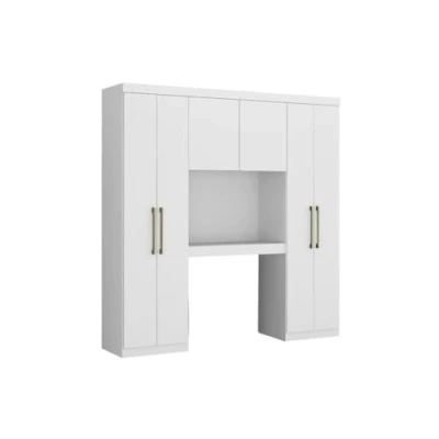 Abbildung von Vente unique Bettbrücke mit 6 Türen, Kleiderschrank &amp; Stauraum L. 200 cm Weiß Antero
