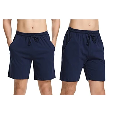 Abbildung von Irdcomps Pyjamahosen Herren Kurz Schlafanzughosen 100% Baumwolle Schlafhosen Schlafshorts Männer Bermudahosen Freizeithosen Shorty Sommer Shorts 2er Pack Nachtwäsche mit Taschen Blau L