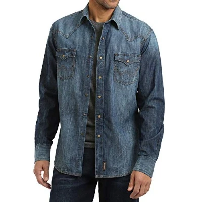 Abbildung von Wrangler Herren Retro Two Pocket Long Sleeve Snap Shirt Hemd, Denim blau, XL