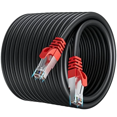 Abbildung von LAN Kabel 30 Meter Outdoor, Netzwerkkabel Cat 7 Ethernet Hochgeschwindigkeit 10Gbps Wlan Internetkabel 30m RJ45 Schirmung SFTP Gigabit Patchkabel Schwarz für PS5/4, Xbox, Modem, Router, PC