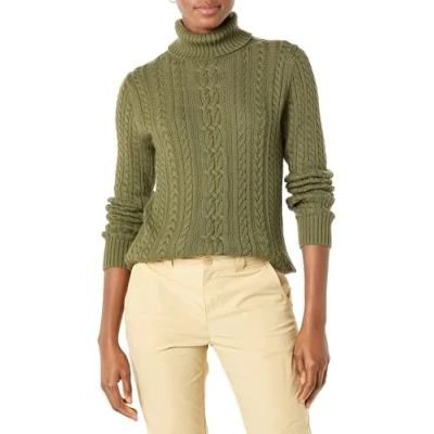 Abbildung von Amazon Essentials Damen Leichter Rollkragenpullover Mit Zopfmuster (Erhältlich In Übergröße), Olivgrün, S