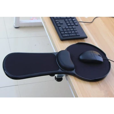 Abbildung von XICHEN Premium Computer Handgelenkstütze/Armablage, verstellbar, zur Befestigung an Armlehne oder Schreibtisch, ergonomische Form, mit Mausmatte Schwarz