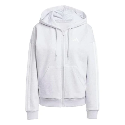 Abbildung von adidas Damen Essentials 3 Stripes Full Zip Fleece Hoodie, Light Grey Heather/White, S
