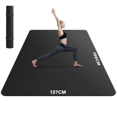 Abbildung von HAPBEAR Yogamatte XXL Extra Groß Breit Yoga Matte, TPE Sportmatte Fitnessmatte rutschfest 198cm x137cmx6mm Dicke, Ultra Haltbar, Gymnastikmatte für Pilates, Gym, Zuhause, Workout Schwarz