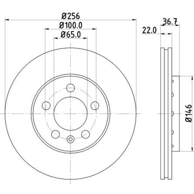 Abbildung von HELLA PRO High Carbon 8DD 355 127 291 Bremsscheibe 256 22 05/06 100 außenbelüftet beschichtet hochgekohlt ohne Radbefestigungsbolzen, Radnabe
