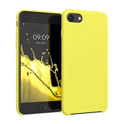 Abbildung von kwmobile Hülle kompatibel mit Apple iPhone SE (2022) / (2020) 8 7 Silikon Handy Case Handyhülle weiche Oberfläche kabelloses Laden Neon Gelb