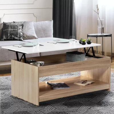 Abbildung von IDMarket Couchtisch, Klappplatte, rechteckig, SOA, Holz, Buche Imitat, weiße Platte
