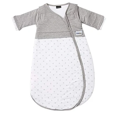 Abbildung von Gesslein 771083 Bubou Babyschlafsack mit abnehmbaren Ärmeln: Temperaturregulierender Ganzjahreschlafsack für Neugeborene, Baby Größe 70 cm, grau meliert/weiß Sternen