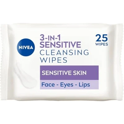 Abbildung von NIVEA 3in1 Sensitive Reinigungstücher (25 Tücher), pflanzliche Make up Entferner Tücher, Gesichtstücher für empfindliche Haut, sanfte und dennoch effektive Entfernung