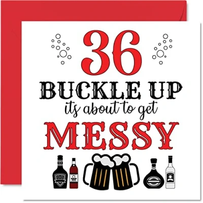 Abbildung von Stuff4 Lustige Geburtstagskarte zum 36. Geburtstag für Männer und Frauen Buckle Up Happy Birthday Karte Vater, Mutter, Sohn, Tochter, Bruder, Schwester, Onkel, Tante, Cousin, 145 mm x