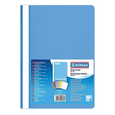Abbildung von DONAU 1702001PL 17 Plastik Schnellhefter A4 Hellblau/ Sichthefter Kunststoff aus öko PP Folie 120/180 µm/ mit transparentem Deckel/ für Büro und Schule/ Fassungsvermögen ca. 200 Blatt 10er Pack