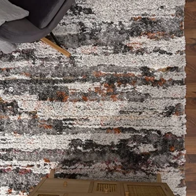 Abbildung von Paco Home Hochflor Teppich &quot;Vincenza 283&quot;, rechteckig, kuschelig, modernes Streifen Design, Hoch Tief Effekt, Used Look