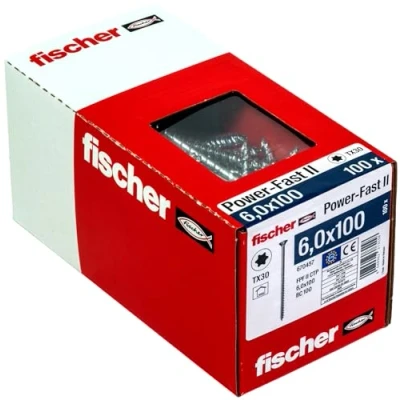 Abbildung von fischer PowerFast II CTP 6,0 x 100, Spanplattenschraube (100 Stk.) mit Teilgewinde, Senkkopfschraube Innenstern, Schraube für Holzverarbeitung, reduziert Einschraubwiderstand &amp; Einschraubzeit