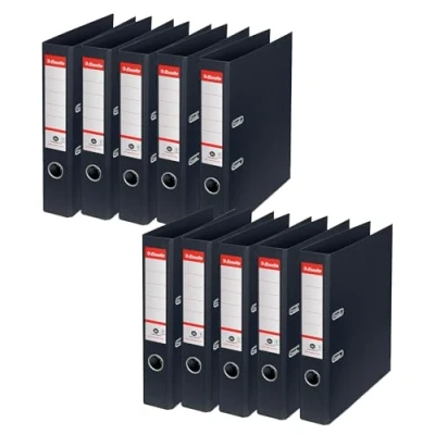 Abbildung von Esselte No.1 Ordner A4, 10er Set, Aktenordner 50 mm Rückenbreite, 100% recycelbar, Schwarz, 627576
