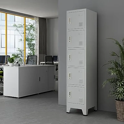 Abbildung von [en.casa] Metallschrank Joroinen mit 5 Türen abschließbarer Stahlschrank Schließfachschrank Spind Werkstatt Umkleideschrank Aufbewahrungsschrank 180 x 38 45 cm Grau
